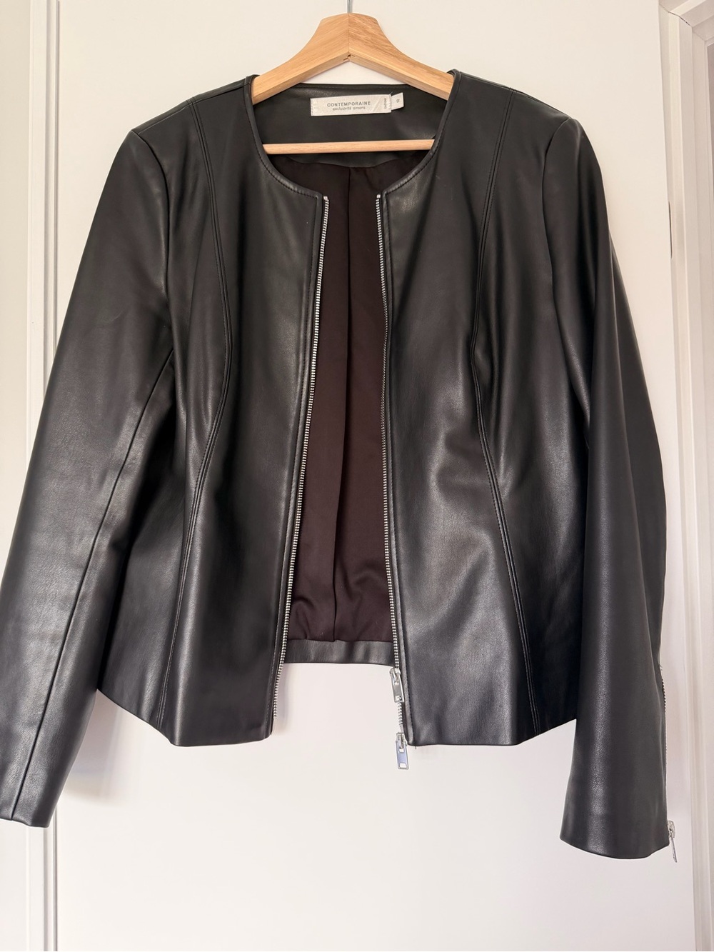 Black faux Leather Zip-Front Jacket